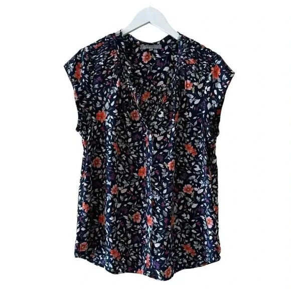 Anthropologie Danielrainn Floral Print Blouse Top Short Sleeve Chiffon L #2205 - Picture 2 of 11